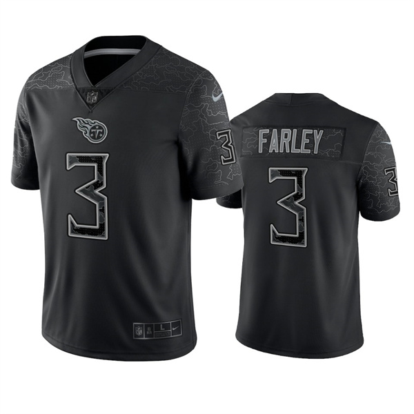 Men's Black Tennessee Titans #3 Caleb Farley Reflective Limited Stitched Football Jersey